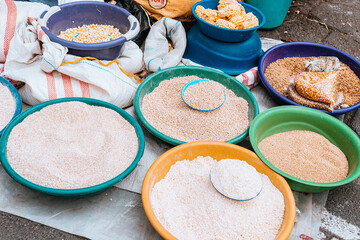 cereals  display on a market stall