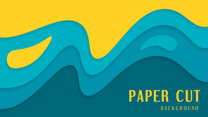 Colorful Yellow In Blue Abstract Wave Papercut Style Background Design