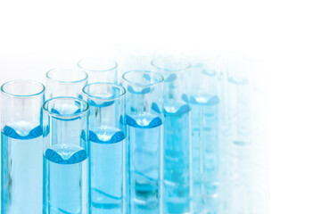 test tubes with blue liquid in laboratory