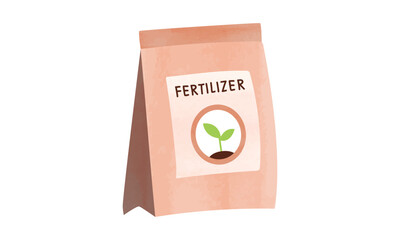 Fertilizer in paper bag watercolor painting illustration isolated on white background. Fertilizer bag clipart. Paper bag with fertilizer icon. Fertilizer package clipart. Agriculture product vector