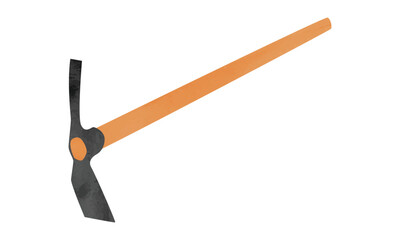 Gardening mattock watercolor style vector illustration isolated on white background. Simple mattock clipart. Garden tools watercolor cartoon drawing. Farmhouse clipart. Pickaxe mining tool