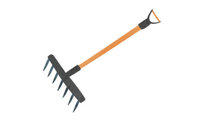 Gardening rake watercolor style vector illustration isolated on white background. Simple rake clipart. Garden tools watercolor cartoon drawing. Farmhouse clipart