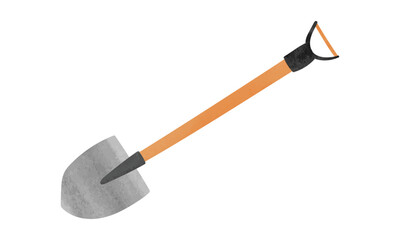 Gardening shovel watercolor style vector illustration isolated on white background. Simple shovel clipart. Garden tools watercolor cartoon drawing. Farmhouse clipart
