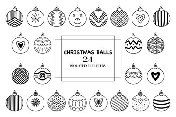 Big set of cute Christmas ball elements in doodle style for different types of decoration postcards stickers