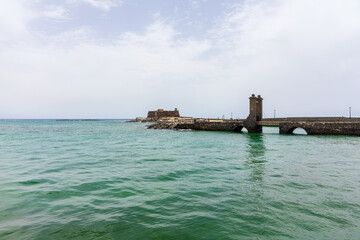 Naklejka premium View of the Castle of San Gabriel (1587) and the Atlantic Ocean from the island's capital, Arrecife. Lanzarote. Canary Islands. Spain.