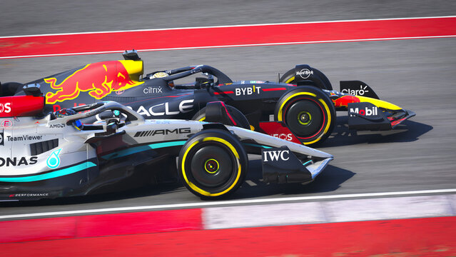 Red Bull and Mercedes F1 cars 3D illustration, 30 Aug, 2022, Texas, EUA