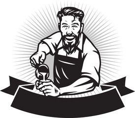 Bearded Barista Man Making Coffee Latte Art Cafe Logo Design Template Icon