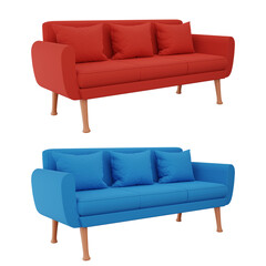 red and blue sofa Modern style sofa in the living room rendering 3d illustration PNG