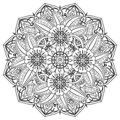 Circular pattern in form of mandala for Henna, Mehndi, tattoo, decoration. Decorative ornament in ethnic oriental style. Coloring book page.