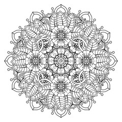 Circular pattern in form of mandala for Henna, Mehndi, tattoo, decoration. Decorative ornament in ethnic oriental style. Coloring book page.