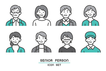 シンプルで使いやすいシニアの顔アイコンのベクターイラスト素材／男女／オシャレ／アイコン