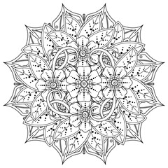 Circular pattern in form of mandala for Henna, Mehndi, tattoo, decoration. Decorative ornament in ethnic oriental style. Coloring book page.