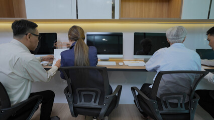 Obraz premium Business concept of 4k Resolution. Asian people working together in the office.