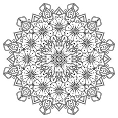 Circular pattern in form of mandala for Henna, Mehndi, tattoo, decoration. Decorative ornament in ethnic oriental style. Coloring book page.
