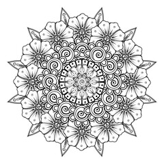 Circular pattern in form of mandala for Henna, Mehndi, tattoo, decoration. Decorative ornament in ethnic oriental style. Coloring book page.