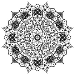 Circular pattern in form of mandala for Henna, Mehndi, tattoo, decoration. Decorative ornament in ethnic oriental style. Coloring book page.