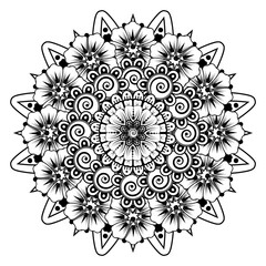 Circular pattern in form of mandala for Henna, Mehndi, tattoo, decoration. Decorative ornament in ethnic oriental style. Coloring book page.