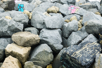 Pile of rocks in the coast of Miami, State of Miami, USA