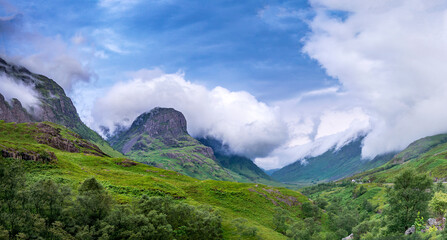 Dramatic low clouds along Glencoe valley,Scottish Highlands,Scotland,UK. - obrazy, fototapety, plakaty