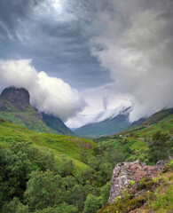 Dramatic low clouds along Glencoe valley,Scottish Highlands,Scotland,UK.