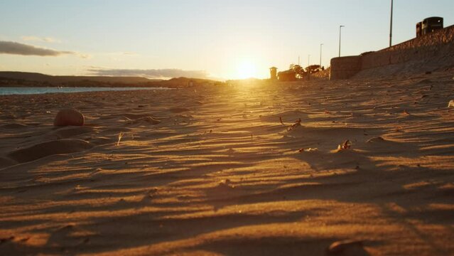 Establishing sunset view of the Exmouth beach in Devon, England, UK, a popular British resort destination