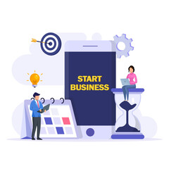Start business concept. Flat design new business project start up development and launch a new innovation product on a market.