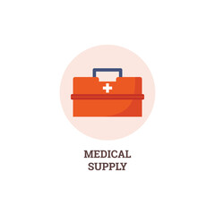 First aid kit case with medical supplies flat vector illustration isolated.