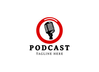podcast logo vector illustration design. microphone symbol