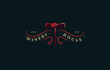 Old Corkscrew Wine Logo Design Template