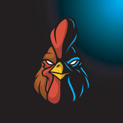 Cartoon rooster gaming logo design vector 