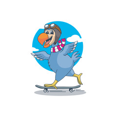 cartoon dodo bird playing skateboard design © dhridjie