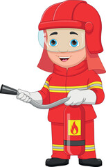 young firefighter cartoon on white background