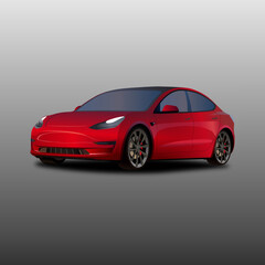 Fototapeta na wymiar Bandung, Indonesia - August 11, 2022: Tesla model 3 electric vehicle illustration design on a white background. Modern electric car.