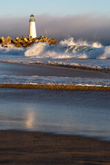 Breaking waves at the Santa Cruz Lighthouse