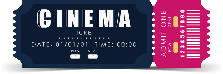 Cinema ticket design. Modern ticket card illustration template. Vector illustration.