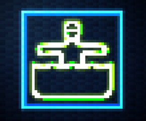 Obraz premium Glowing neon line Water gymnastics icon isolated on brick wall background. Vector