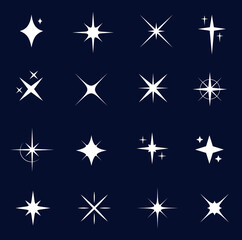 Sparkle, starburst and twinkle icons, white star burst and flash silhouettes. Isolated vector shining lights and sparks of bright glowing rays and flare effect. Magic glint, shiny glitter