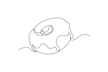 Continuous one line drawing sweet donut. Dessert concept. Single line draw design vector graphic illustration.