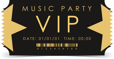 Sample ticket for a musical concert. Modern elegant ticket card illustration template. Vector.