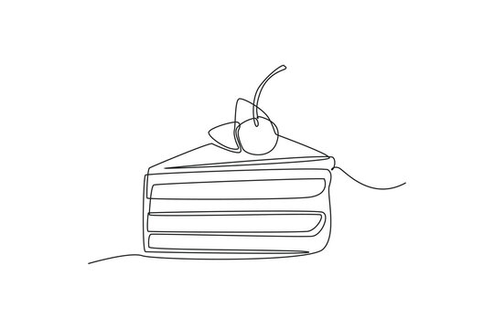 recommend clip art: Continuous one line drawing pastry cutlet dish with cherry. Dessert concept. Single line draw design vector graphic illustration.