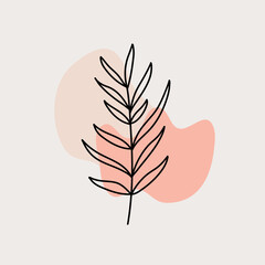 One line art leaf. Boho vector botanical prints set for wall art. Bohemian style with line art foliage. Minimalist abstract plant branch art boho design for cover, poster, wall decoration.