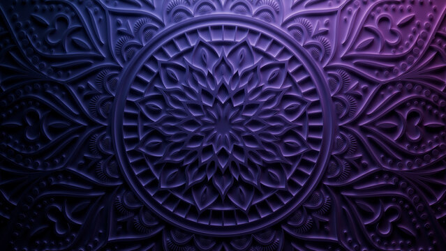 Diwali Concept featuring a Purple 3D Ornate Flower. Festival Wallpaper. 3D Render.
