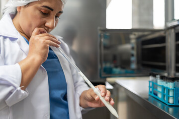 Worker analysing dairy products in a laboratory