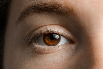 Young woman with brown eyes, closeup