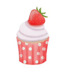 Watercolor cupcake. Strawberry Cake.