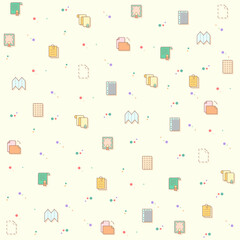 Vector pattern on the theme of paper, report, document, file, attachment, shredder, stationery, notes, paperclip and more. 
simple color icons on beige background.