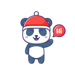 Cute baby panda wearing red hat and say hi cartoon illustration isolated suitable For sticker, banner, poster, packaging, children book cover.
