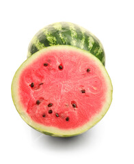 Half of ripe watermelon on white background