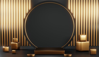 3D rendering of blank product background for cream cosmetics Modern black podium background