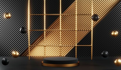 3D rendering of blank product background for cream cosmetics Modern black podium background